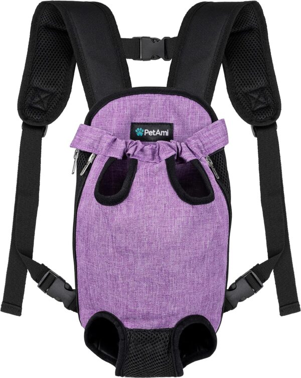 PetAmi Dog Carrier Backpack, Adjustable Dog Pet Cat Front Carrier Backpack | Ventilated Dog Chest Carrier for Hiking Camping Travel, Sling Bag for Small Medium Dog Cat Puppies, Small, 5-9 lbs, Purple