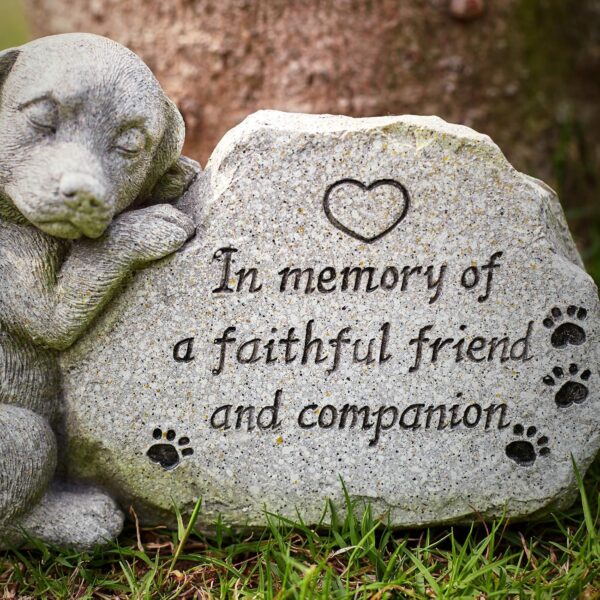 Dog Memorial Stone Statue, Sleeping Dog Angel Figurine Forever in Our Hearts, Dog Grave Markers Outdoor for Deceased Pet, Loss of Dog Memorial Sympathy Gifts Antique Stone Finish 8.86 inch - Image 9