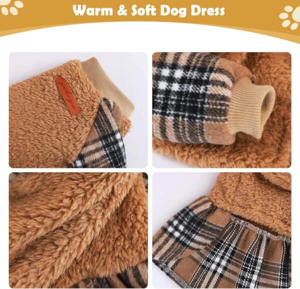 Dog Dress Fall Dog Clothes Dog Sweater Dress with Plaid Hem for Small Dogs Girl Winter Warm Fleece Dog Pullover Sweater Pet Clothes Dog Halloween Sweater Thanksgiving Dog Dresses Outfit XS Orange - Image 7