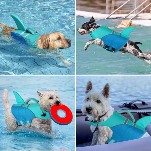 Dog Life Jacket High Buoyancy, Cute Shark Dog Life Vest for Swimming Boating with Rescue Handle, Reflective Adjustable Puppy Swim Vest Pet Life Jacket for Small Medium Large Dogs (M) - Image 7