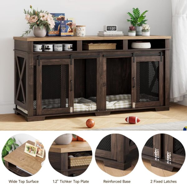 71" Extra Large Dog Crate Furniture,Wooden Double Dog Crates Kennel Cage,Furniture Style TV Stand Side End Table for 2 Dogs with Removable Divider for Large Dogs,Dark Walnut/Light - Image 6