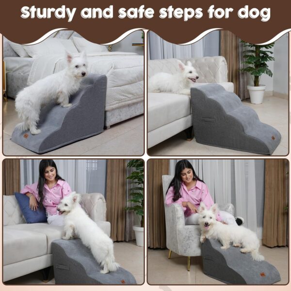 Dog Stairs for Small Dogs and Cats with Extra Non-Slip Cover, Lint Roller & Grooming Brush – Sturdy 4-Step Stairs for Dogs to Get on Bed, Stable Indoor Puppy Stairs for High Bed - Image 7