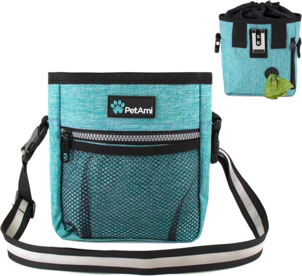 PetAmi Dog Treat Pouch | Dog Training Pouch Bag with Waist Shoulder Strap, Poop Bag Dispenser | Treat Training Bag for Treats, Kibbles, Pet Toys | 3 Ways to Wear (Turquoise) | No bowl included