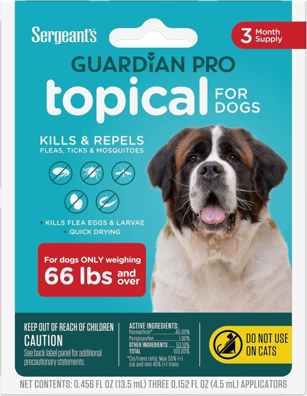 Sergeant's Guardian Pro Flea & Tick Squeeze On Topical for Dogs, 66+ lbs., 3 Count - Image 2