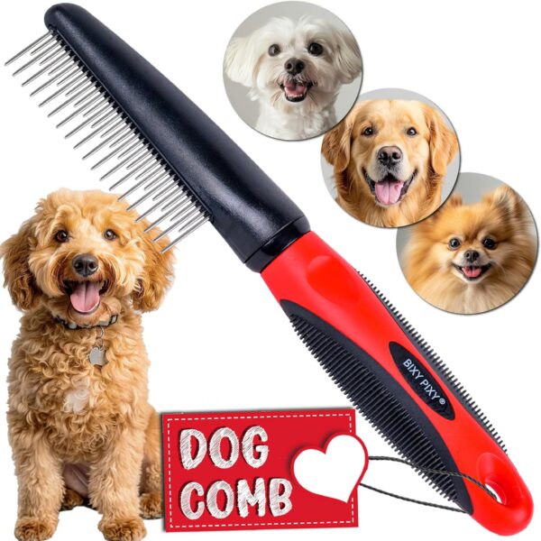 Poodle Comb for Dogs with Rotating Teeth - Smoothest Pet Comb with 5-in-1 Features for Dematting - Dog Essentials for Small Dogs and Large Dogs