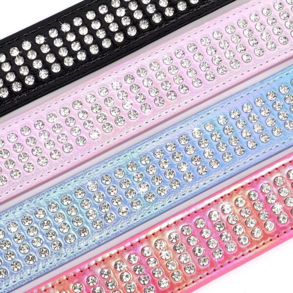 Beirui Bling Rhinestone Dog Collar with Diamonds Studded - Colorful PU Leather Padded Dog Collar 1.5 Inch Wide - Heavy Duty Bedazzled Dog Collar for Medium Large Dogs,19-24",Blue - Image 2