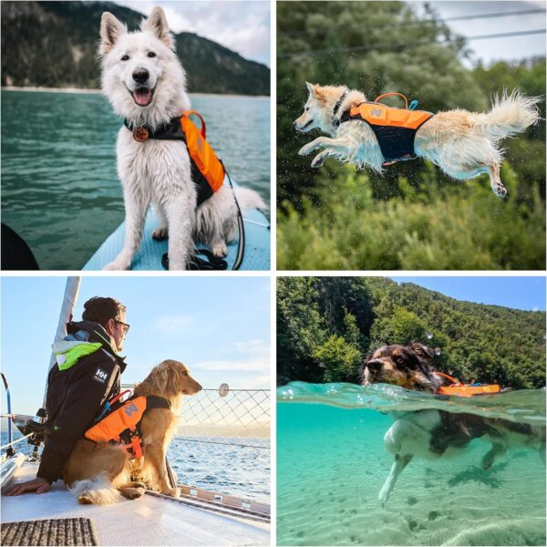 Non-stop dogwear Protector life jacket, Innovative dog life jacket, Breathable dog swimming vest with ergonomic design for full freedom of movement, Black/orange, size 4 - Image 9