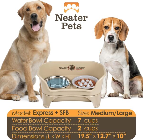 Neater Feeder - Express Model w/Niner 9 Peak Slow Feed Bowl - Mess-Proof Dog Bowls (M/L, Almond) - Made in USA – Elevated, No Spill, Non-Tip, Non-Slip, Raised Food/Water Pet Bowls Aid Digestion - Image 4