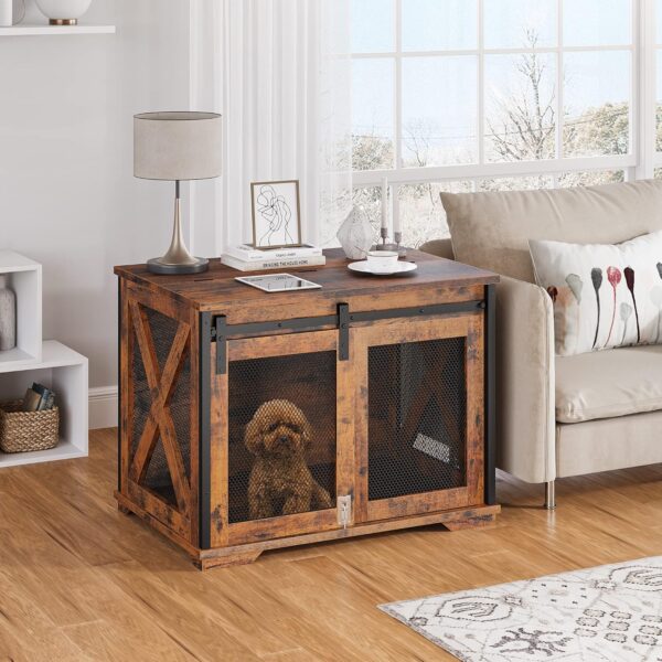 IDEALHOUSE 37'' Dog Crate Furniture Side End Table with Flip Top and Movable Divider, Wooden Dog Crate Table Large, Style Dog Kennel Side End Table - Image 6