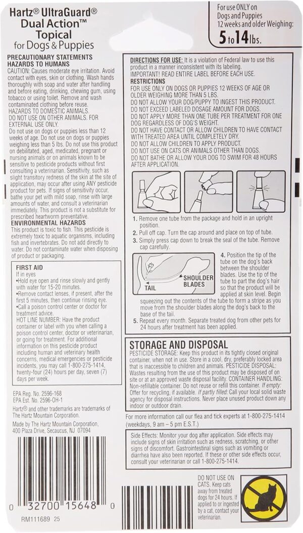 Hartz UltraGuard Dual Action Flea & Tick Topical Dog Treatment and Flea and Tick Prevention, 3 Months, 5-14 Pound Dogs(pack of 3) - Image 2