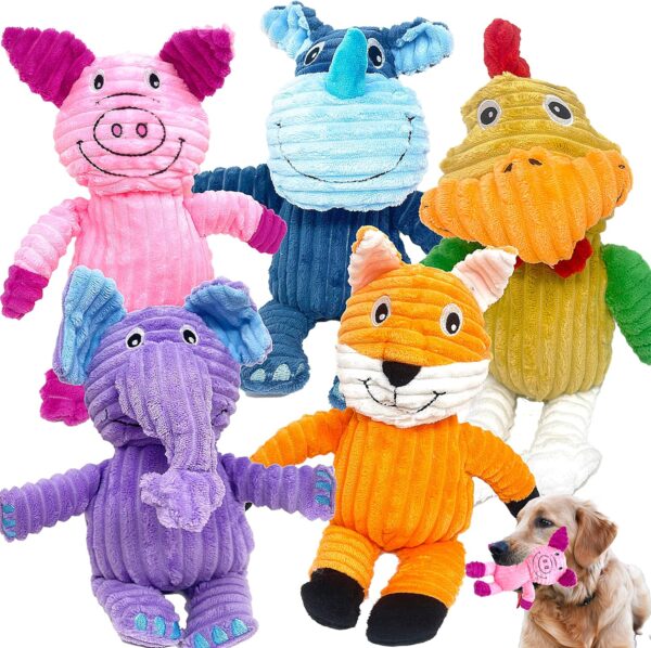 Jalousie 5 Pack Tough Plush Animal Dog Toys Assortment Value Bundle Dog Squeaky Toys Assortment Puppy Pet Mutt Dog Toy Dog Squeak Toy for Medium Large Dogs