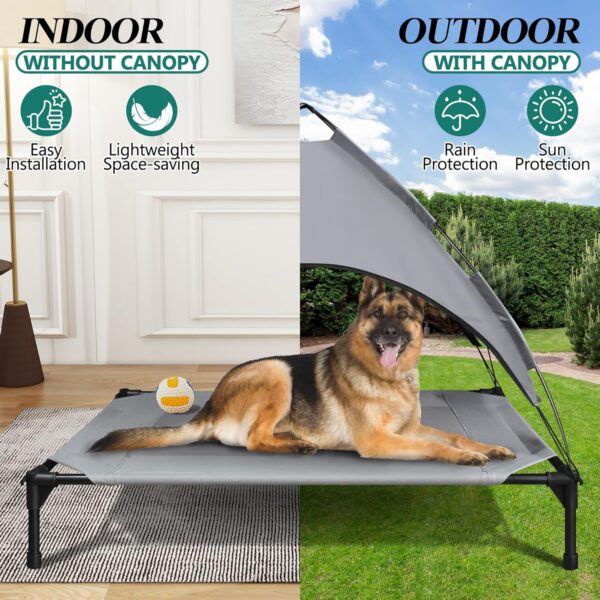 Elevated Dog Bed with Canopy - Oxford Fabric Pet Bed with Iron Frame, Portable & Easy Assemble, Sunshade, 42x30x35 Inch, Grey - Image 3