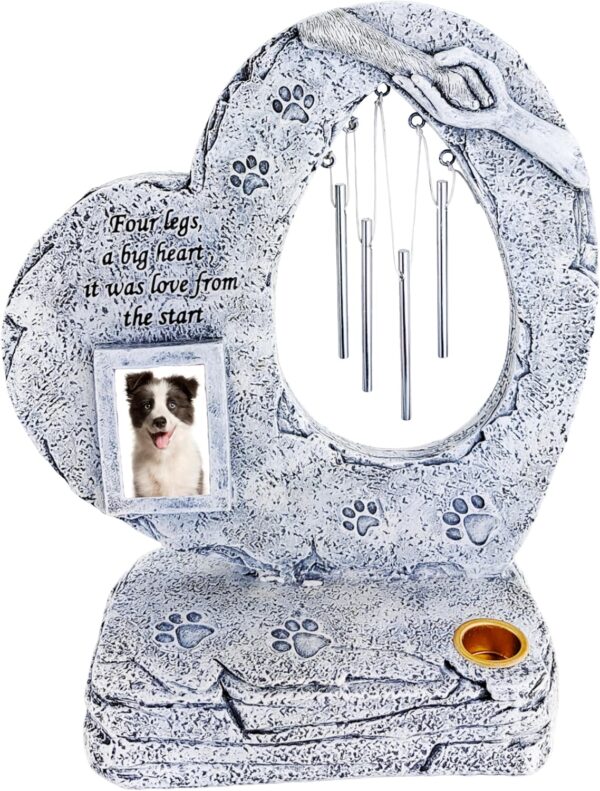 Pet Memorial Stone w/ Candle Holder, Waterproof Photo Frame & Wind Chimes, Dog Memorial Gifts for Loss of Dog, Dog Bereavement Gift - Positivity Sales