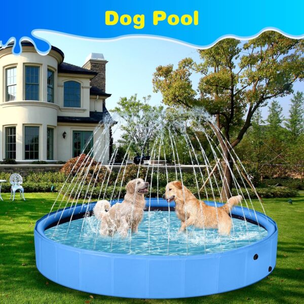 Jecoo Dog Pool with Sprinkler, Large 2-in-1 Foldable Dog Pool for Large Dogs Non-Slip Kiddie Pool Hard Plastic for Outdoor Backyard (71"x12") - Image 6