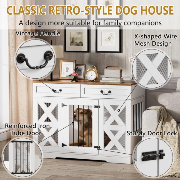 Large Dog Crate Furniture - Dog Kennel with Drawers Storage and Locks, 2-in-1 Crates for Dogs Indoor, Heavy Duty Dog Crate for One Large or 2 Small Dogs - Image 3