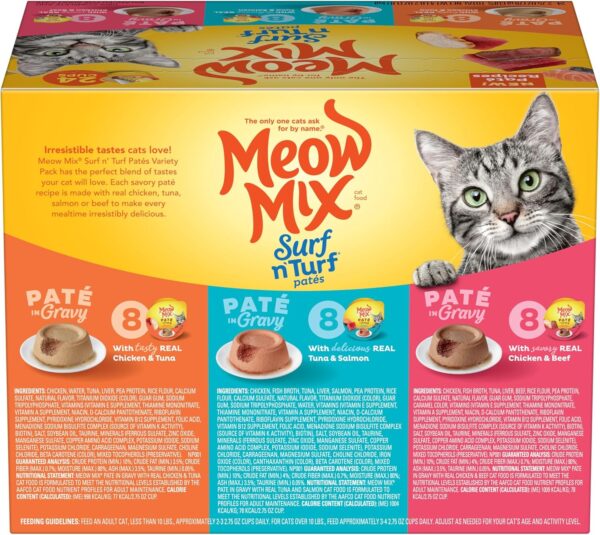 Meow Mix Paté in Gravy Wet Cat Food Variety Pack, Surf n’ Turf Patés 2.75 Ounce (Pack of 24) - Image 3