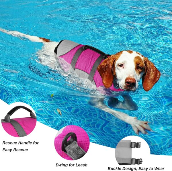 Dogcheer Dog Life Jacket, Sports Style Dog Life Vest for Swimming Boating, Reflective & Adjustable Puppy Life Jacket Floating Swim Vest Pet Life Preserver Swimsuit Small Medium Large Dogs(Pink, XS) - Image 3