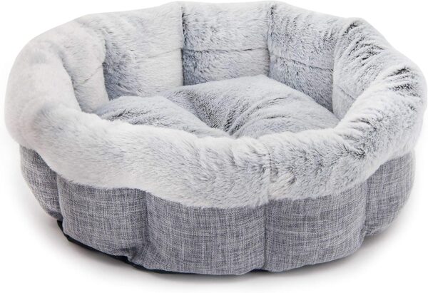 Best Pet Supplies Round Dog Bed with Reversible Pillow, Luxuriously Soft Machine Washable Dog Bed for Small and Medium Breeds - Light Gray, 26" x 22" x H:6.4"