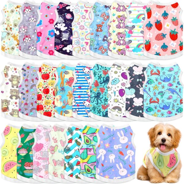 25 Pcs Dog Shirts Printed Puppy Clothes Breathable Cartoon T Shirt for Dog Soft Puppy Clothing Lovely Pet Shirts Outfits for Pet Dogs Cats Summer Party Holiday, 25 Styles (Size: S)