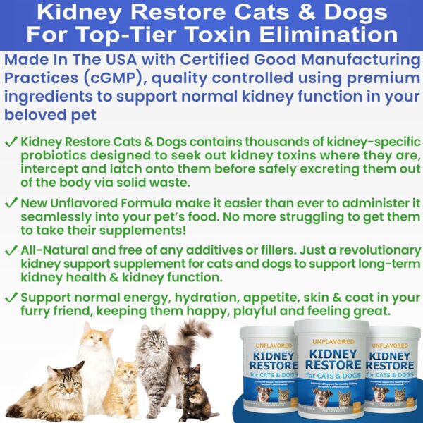 Kidney Restore Cats & Dogs Unflavored for Supporting Normal Kidney Function, Creatinine, Pet Renal Kidney Health Supplement Felines Canines - Image 2