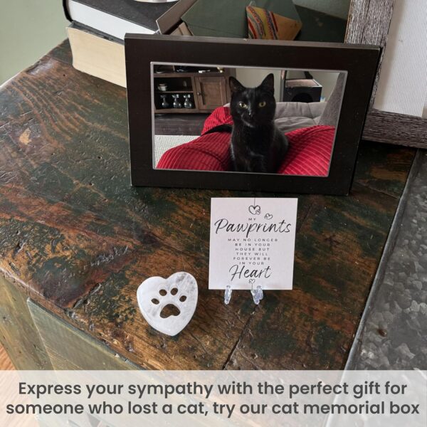 Cat Memorial Gift Box Crystal Remembrance Stones Pawprints on Our Hearts + Poem Sympathy Card Cat for Pet Loss Cat (White Quartz) - Image 6