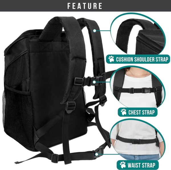 PetAmi Small Dogs and Cat Backpack Carrier, Airline Approved Pet Backpack Carrier, Ventilated, Safety Strap, Buckle Support Designed for Hiking Travel Camping Outdoor, Max 18 lbs (Black) - Image 4