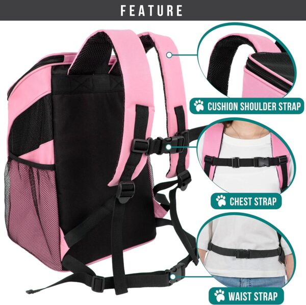 PetAmi Small Dogs and Cat Backpack Carrier, Airline Approved Pet Backpack Carrier, Ventilated, Safety Strap, Buckle Support Designed for Hiking Travel Camping Outdoor, Max 18 lbs (Pink) - Image 5