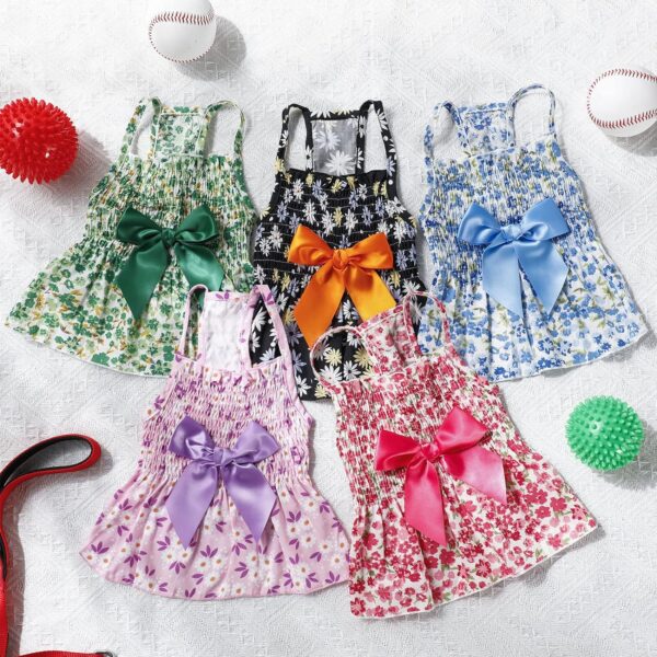 Sanwuta 5 Pieces Dog Bowknot Floral Dress Pet Princess Dresses Small Dog Dress Cute Colored Flower Small Girl Dog Clothes Small Dog Outfits Puppy Summer Sundress for Small Pets Dogs Puppy (Large) - Image 7