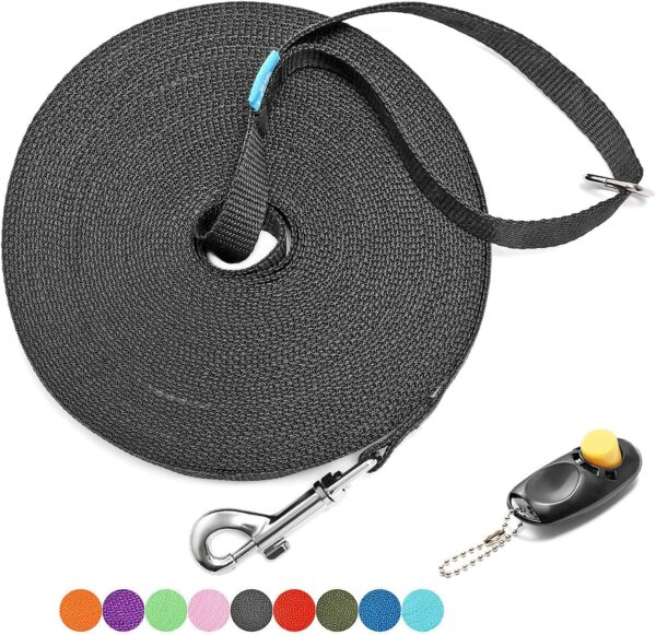 BAAPET 15 ft 20 ft 30 ft 50 ft 100 ft Long Dog Training Leash , Play, Camping, or Backyard Lead with Training Clickers for Small, Medium and Large Dogs or Cats (15 Feet, Black)