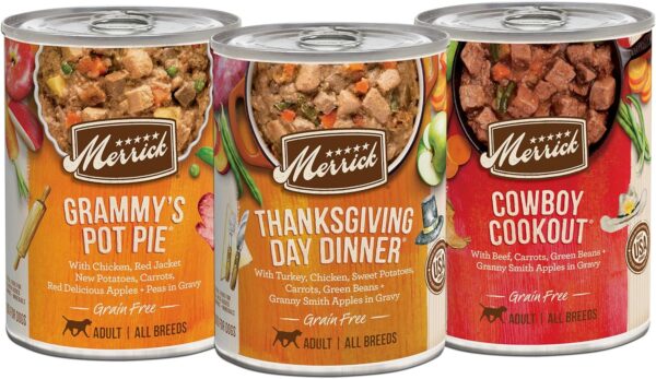 Merrick Grain Free Wet Dog Food Variety Pack, Grain Free Favorites Canned Dog Food - (12) 12.7 oz. Cans