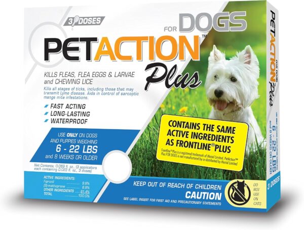 Pet Action Plus Flea & Tick Treatment for Small Dogs, 6-22 lbs, 3 Month Supply