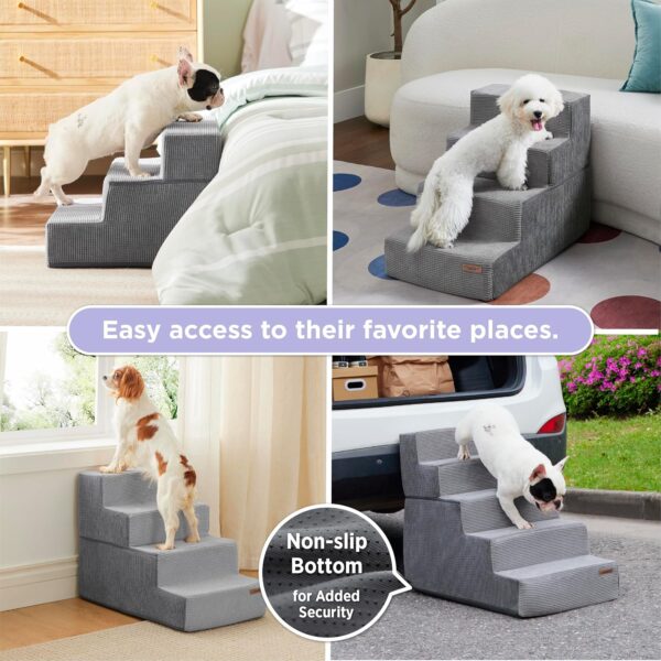 Lesure Dog Stairs for Small Dogs - Pet Stairs for Beds and Couch, Folding Pet Steps with CertiPUR-US Certified Foam for Cat and Doggy, Non-Slip Bottom Dog Steps, Grey, 3 Steps - Image 2