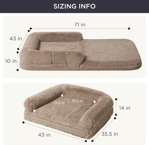 Bedsure Foldable Human Dog Bed for People Adults, 2 in 1 Calming Human Size Giant Dog Bed Fits Pet Families with Egg Foam Supportive Mat and Waterproof Liner, Faux Fur Orthopedic Dog Sofa, Camel - Image 6