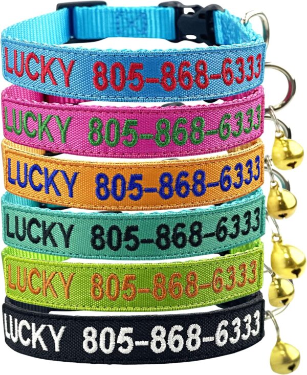 Personalized Cat Collar, Nylon Cat ID Collar Embroidered with Pet Name and Phone Number Adjustable Collar with Bell