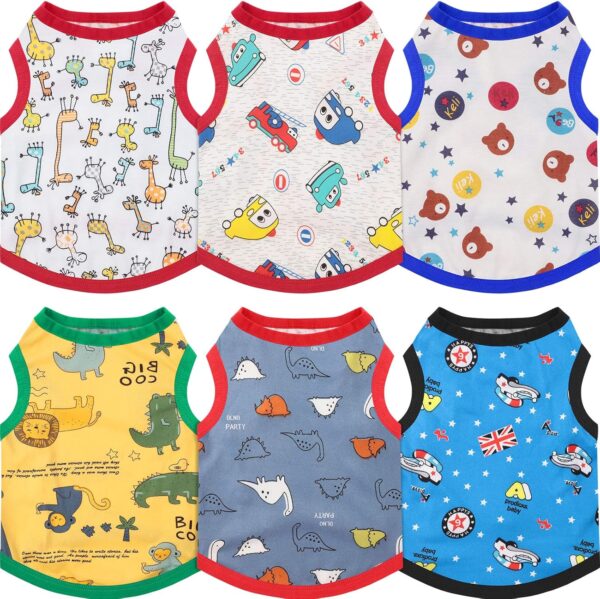 6 Pieces Dog Shirts Cute Printed Dog Clothes Soft Cotton Pet T Shirt Breathable Puppy Sweatshirt Apparel Outfit for Pet Dog (S)