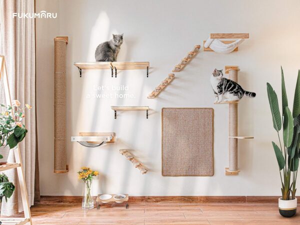 FUKUMARU Hammock Mounted Cat Beds and Perches, Wooden Wall Furniture, Stable Shelves for Sleeping, Playing, Climbing, and Lounging, Black Stripe - Image 8