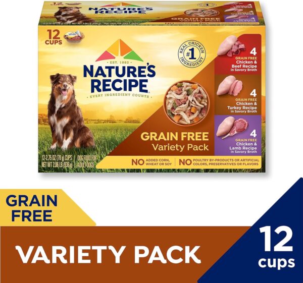 Nature’s Recipe Grain Free Wet Dog Food, Chicken, Beef, Turkey & Lamb Variety Pack, 2.75 Ounce Cup (Pack of 24) - Image 2