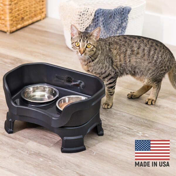 Neater Feeder - Deluxe Model Adjustable Height - Mess-Proof Cat Bowls (Cat, Midnight Black) - Made in USA - Elevated, No Spill, Non-Tip, Non-Slip, Raised Stainless Steel Food & Water Pet Bowls - Image 2