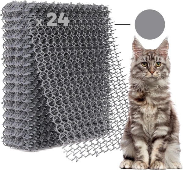 24 Pack Cat Deterrent Scat Mat for Cats - 16.5 x 13.4 Inch Cat Spike Mat with 1 Inch Spikes is A Perfect Pet Training Mat for Cat Repellent Indoor & Outdoor All Year Round (Gray)