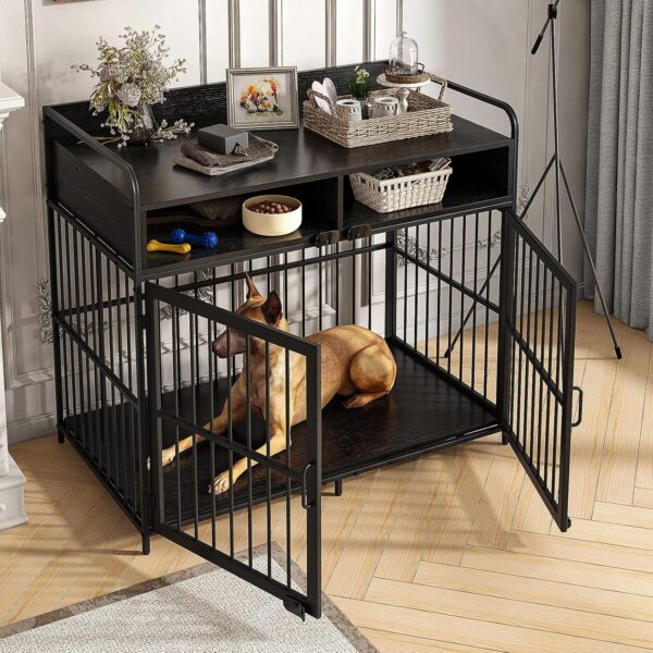 Dog Crate for Large Dogs, Black Furniture Dog Crate, Large Dog Kennel Indoor, Heavy Duty Wood Dog Cage Table with Drawers Storage, Sturdy Metal, Inner Size: 39.4" L x 22.5" W x 23.3" H - Image 6