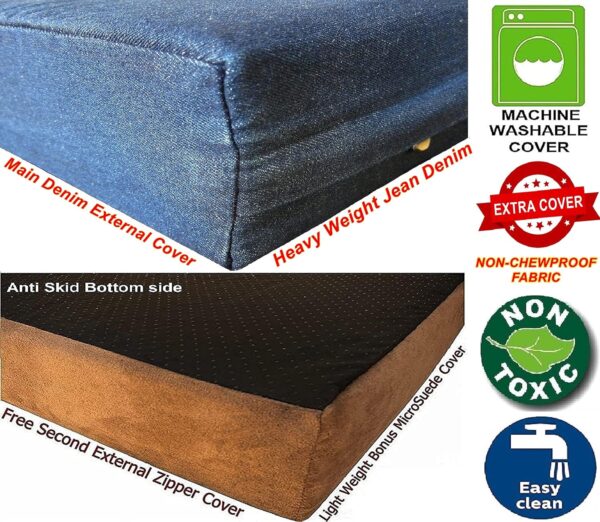 Dogbed4less Extra Large Orthopedic Waterproof Memory Foam Dog Bed with Durable Denim Cover for Large Dogs and Extra Pet Bed Cover, 47X29X4 Fits 48X30 Crate - Image 3