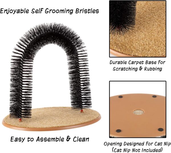 Cat Self-Groomer - Bristle Ring Brush Cat Arch with Carpeted Base, Back Scratcher and Massager for Controlling Shedding and Claws by PETMAKER (Black) - Image 4