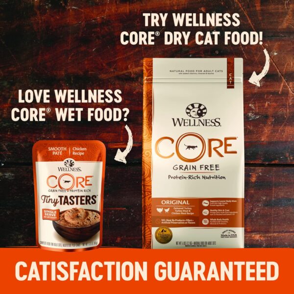 Wellness CORE Tiny Tasters Wet Cat Food Topper, Grain Free, Complete & Balanced Nutrition Made with Real Meat, No-Mess Pouches, 12 Pack (Adult Cat, Seafood Variety Pack) - Image 5