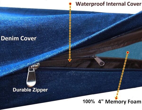 Dogbed4less Extra Large Orthopedic Waterproof Memory Foam Dog Bed with Durable Denim Cover for Large Dogs and Extra Pet Bed Cover, 47X29X4 Fits 48X30 Crate - Image 5