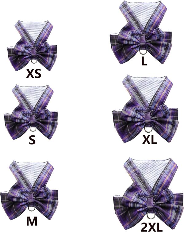 Plaid Dog Dress Bow Tie Harness Leash Set,Dog Clothes Harness Dress with Leash Ring for Small Dogs Girl, Puppy Princess Rabbit Clothes Chihuahua Yorkies Pet Outfits (Purple, Small) - Image 2