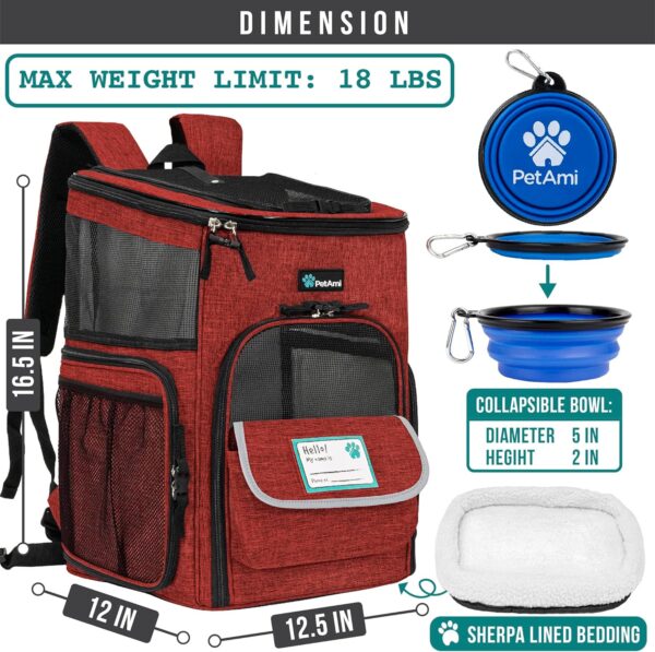 PetAmi Dog Backpack Carrier, Airline Approved Cat Backpacks for Carrying Small Large Cats, Pet Carrier Back Pack, Ventilated Soft Sided for Travel, Hiking, Camping, Max 18 lbs, Red - Image 6