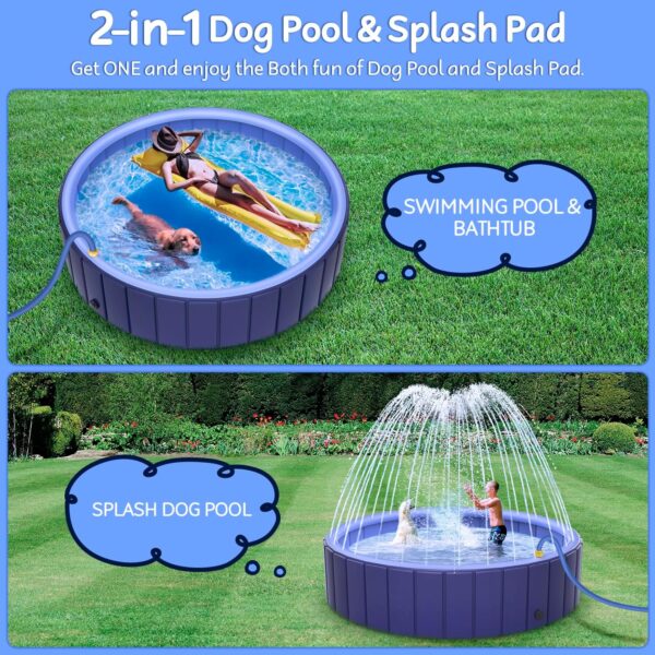 Dog Pool for Large Dogs 63" XL, Foldable Kiddie Pool Heavy Duty, Collapsible Doggie Swiming Pools, Large Splash Sprinkler Pool for Outside Backyard, Non-Slip Pet Bath Tub for Dogs Cats Kids - Image 2