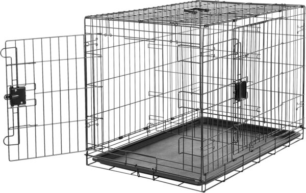 Amazon Basics - Durable, Foldable Metal Wire Dog Crate with Tray, Double Door, 36 x 23 x 25 Inches, Black