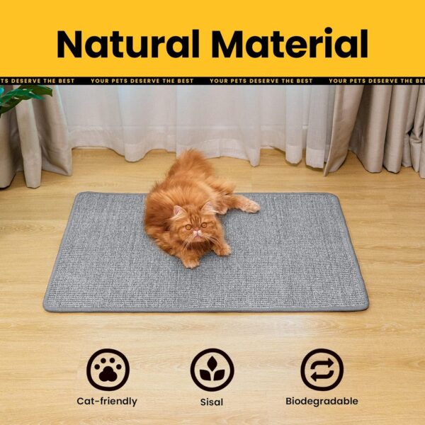 Cat Scratcher Mat,Natural Sisal Cat Scratch Pad with Sticky Velcro Tapes,Horizontal Floor Cat Scratching Pads Rug for Indoor Cats,Cat Furniture Protector for Couch&Carpets&Sofas(M,23.6"X15.7") - Image 2