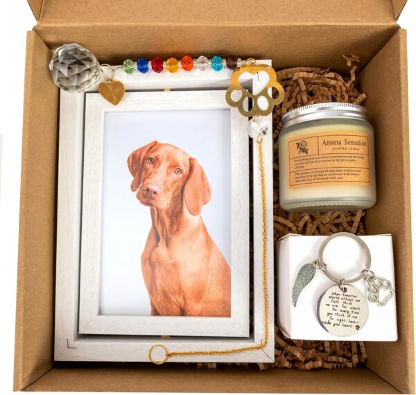 AROU Loss of Dog Sympathy Gift – Pet Memorial Gifts for Dog Set with Keychain, Suncatcher, Candle, Picture Frame – Pet Loss Sympathy Gift for Grieving Friends, Family – Dog Remembrance Gift